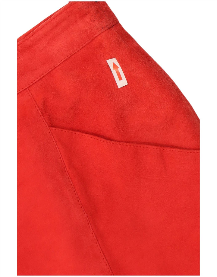 Gonna dritta vintage da donna in pelle scamosciata W34 grande rossa