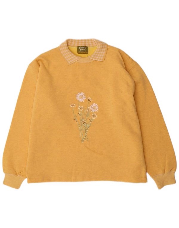 Maglione da donna con collo alto e scena country UK 16 Grande floreale giallo