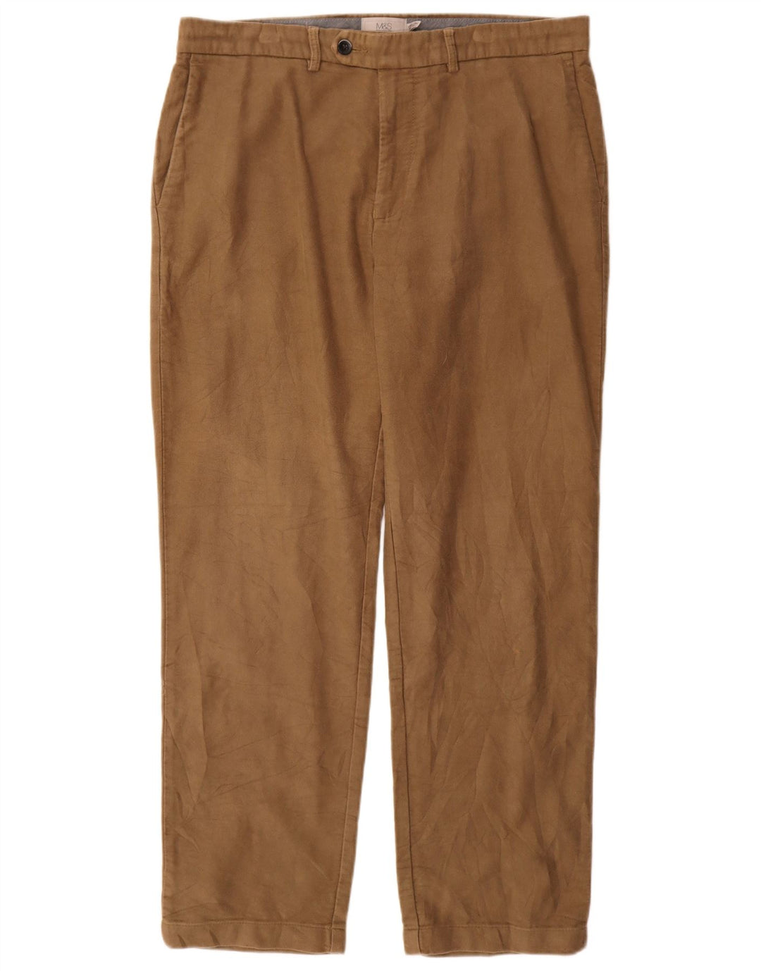 Pantaloni da abito regolari dritti da uomo Marks & Spencer W36 L31 in cotone beige