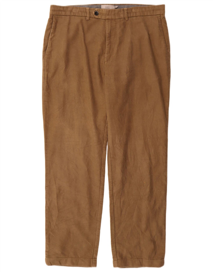 Pantaloni da abito regolari dritti da uomo Marks & Spencer W36 L31 in cotone beige