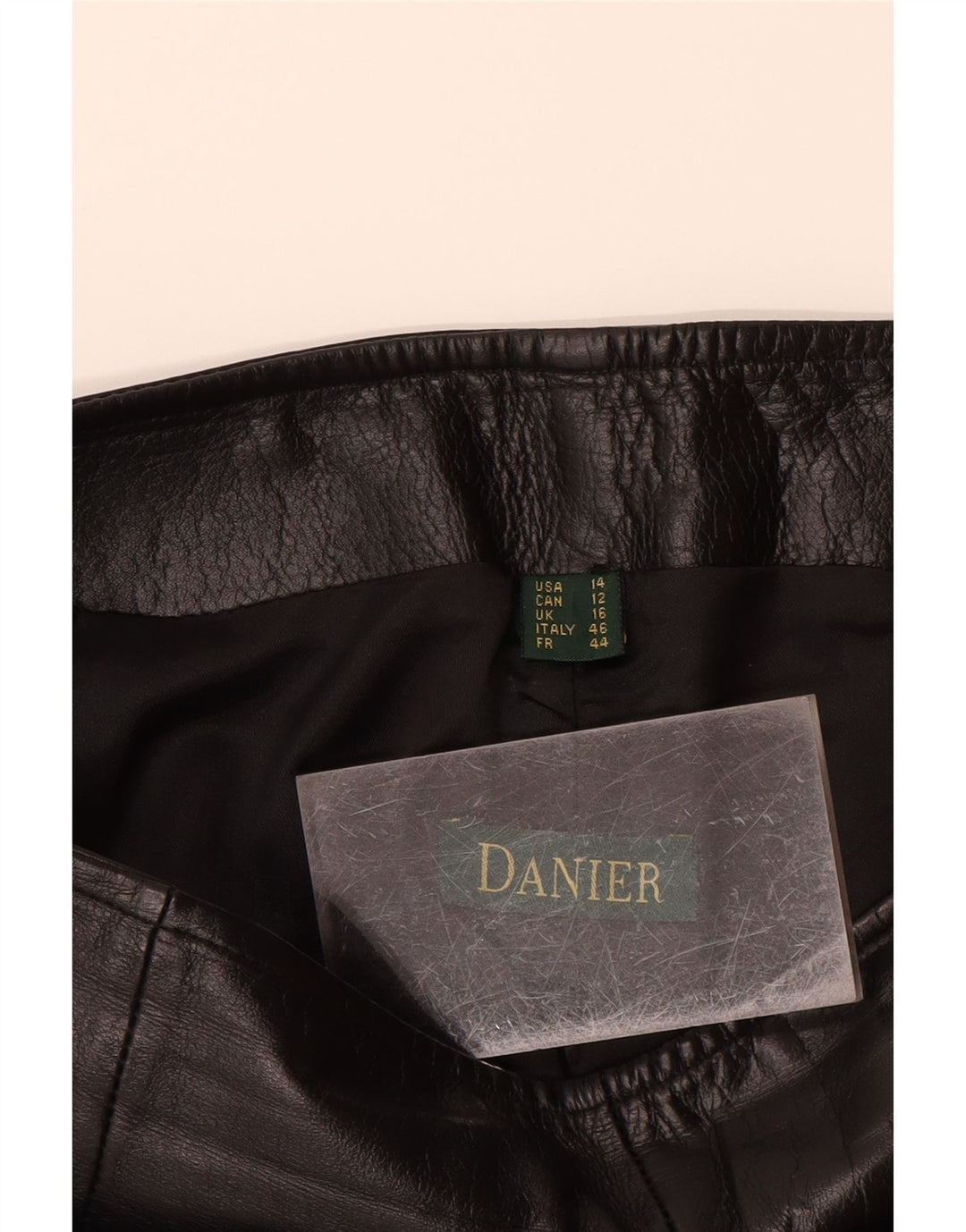 Pantaloni dritti in pelle da donna DANIER UK 16 Large W34 L31 Pelle nera