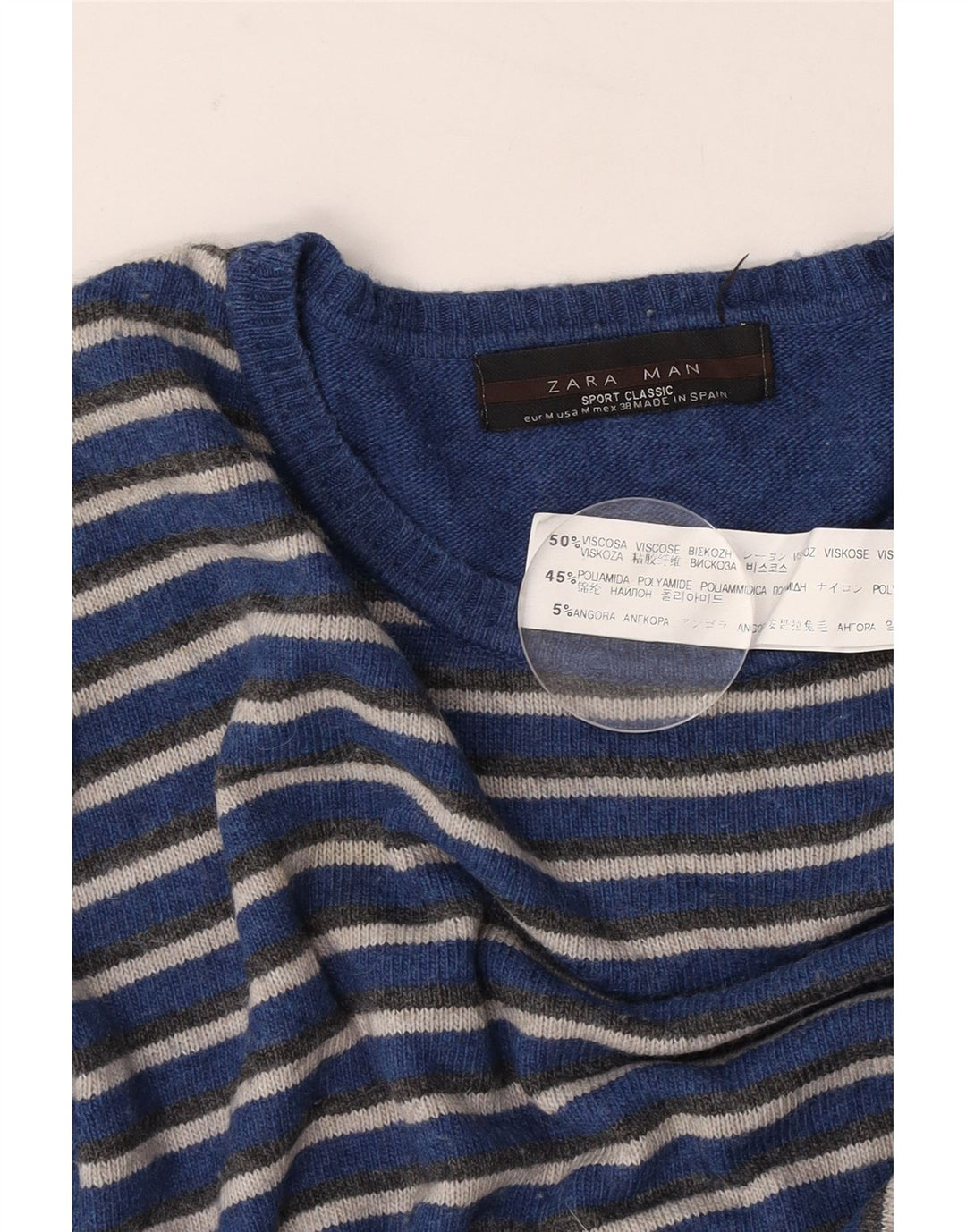 Maglione Zara da uomo girocollo in viscosa a righe blu medio