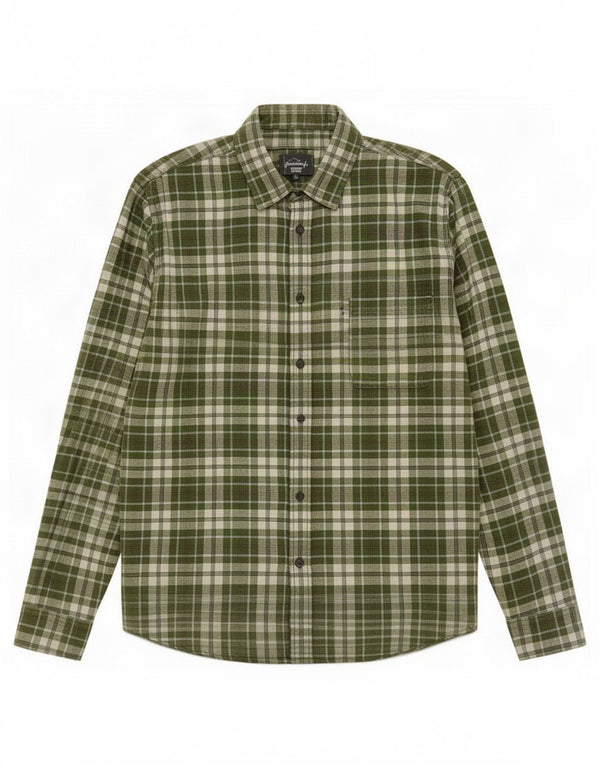 Benetton Mens Shirt Large Green Plaid Cotton