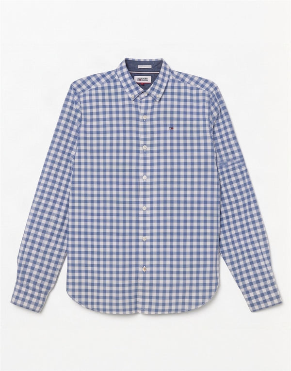 Camicia da uomo Tommy Hilfiger piccola in cotone a quadretti blu