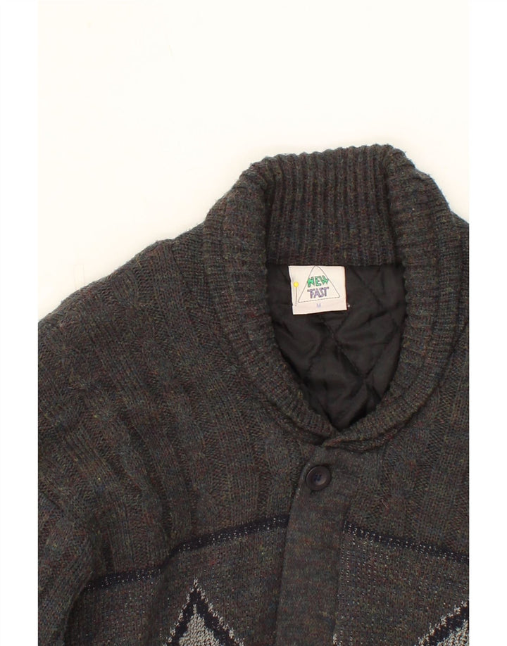 NEW FAST Mens Knit Bomber Jacket UK 38 Medium Grey Argyle/Diamond Acrylic Vintage New Fast and Second-Hand New Fast from Messina Hembry 