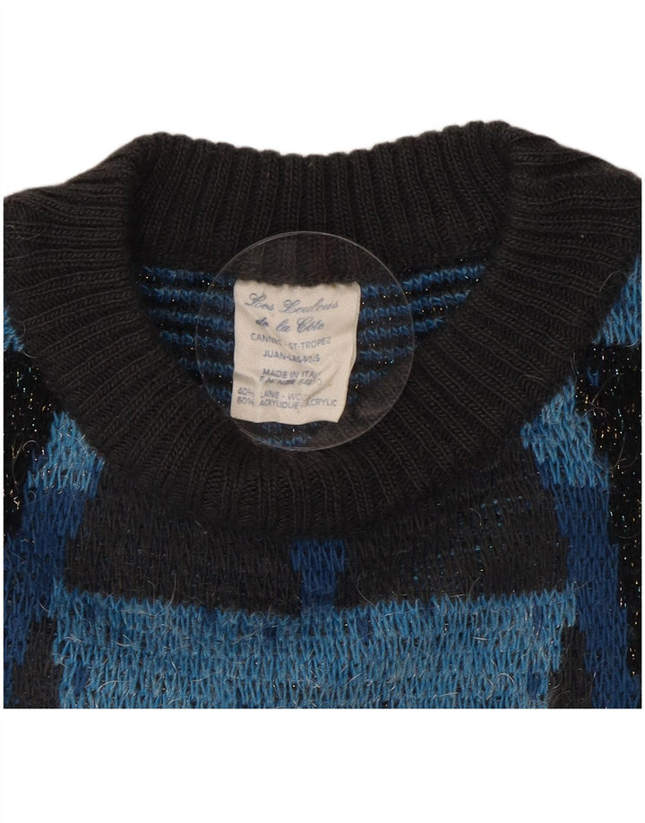 Maglione maglione girocollo da donna VINTAGE UK 16 grande lana Chevron grigia
