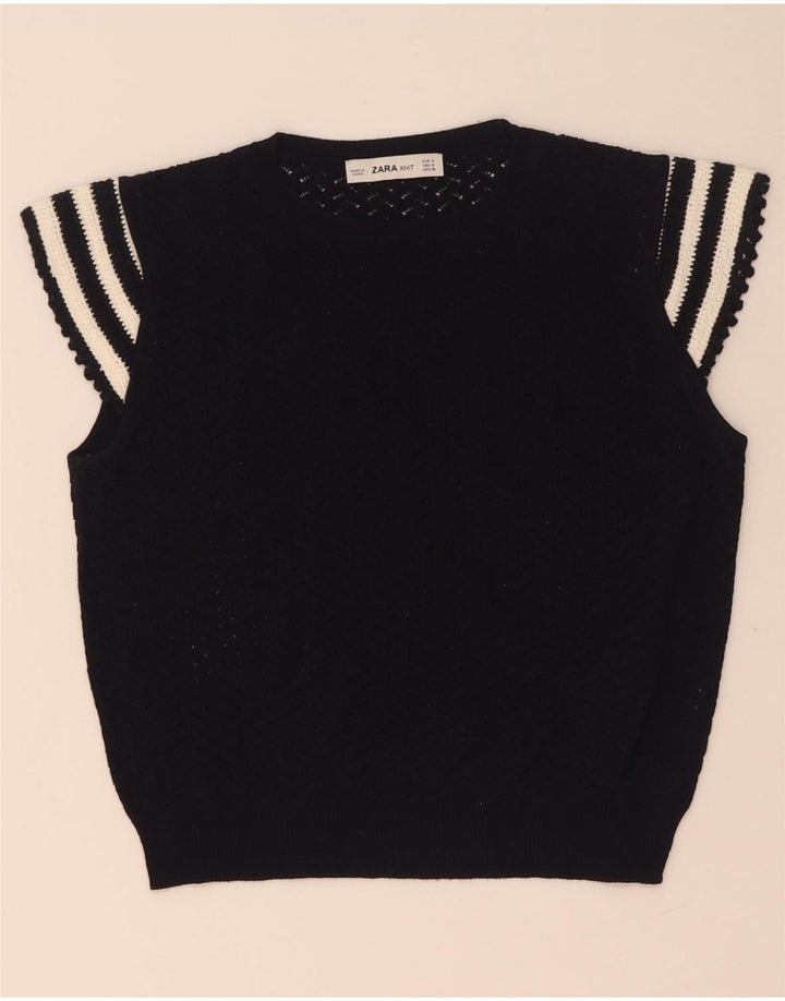 Top Zara da donna in maglia corta in maglia UK 12 medio a righe blu navy