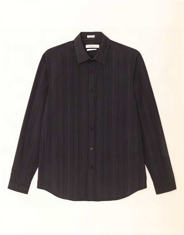 Camicia slim fit da uomo Calvin Klein in cotone gessato medio blu navy