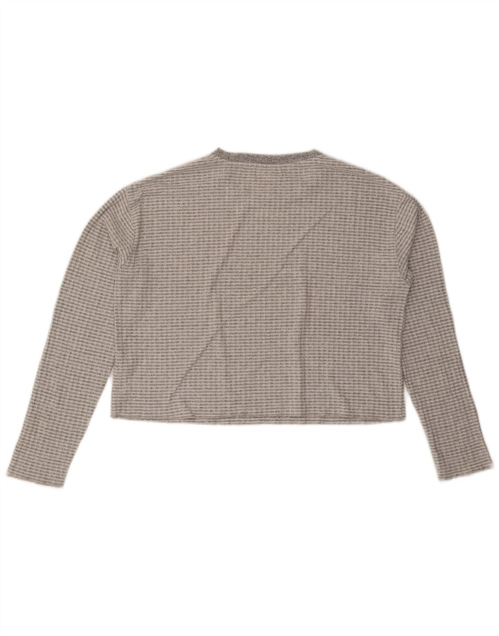Topshop Donna Crop Top Manica Lunga UK 14 Poliestere Grigio Medio