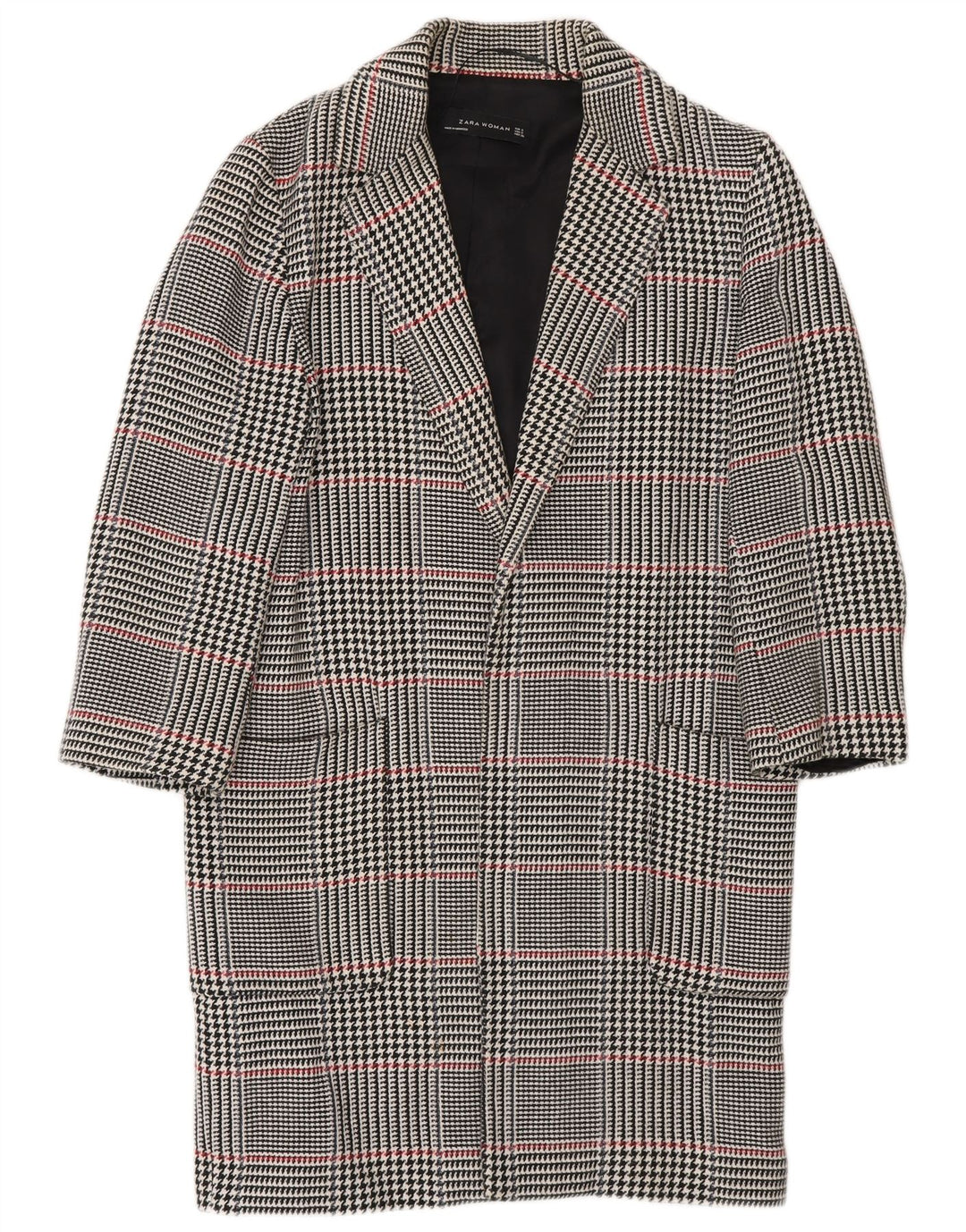 Soprabito aperto da donna Zara UK 10 piccolo cotone pied de poule blu navy