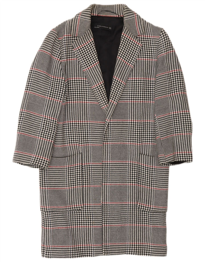 Soprabito aperto da donna Zara UK 10 piccolo cotone pied de poule blu navy