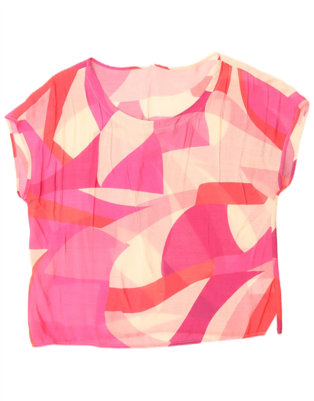 Camicetta grafica trasparente da donna vintage Top UK 14 Blocco colore rosa medio