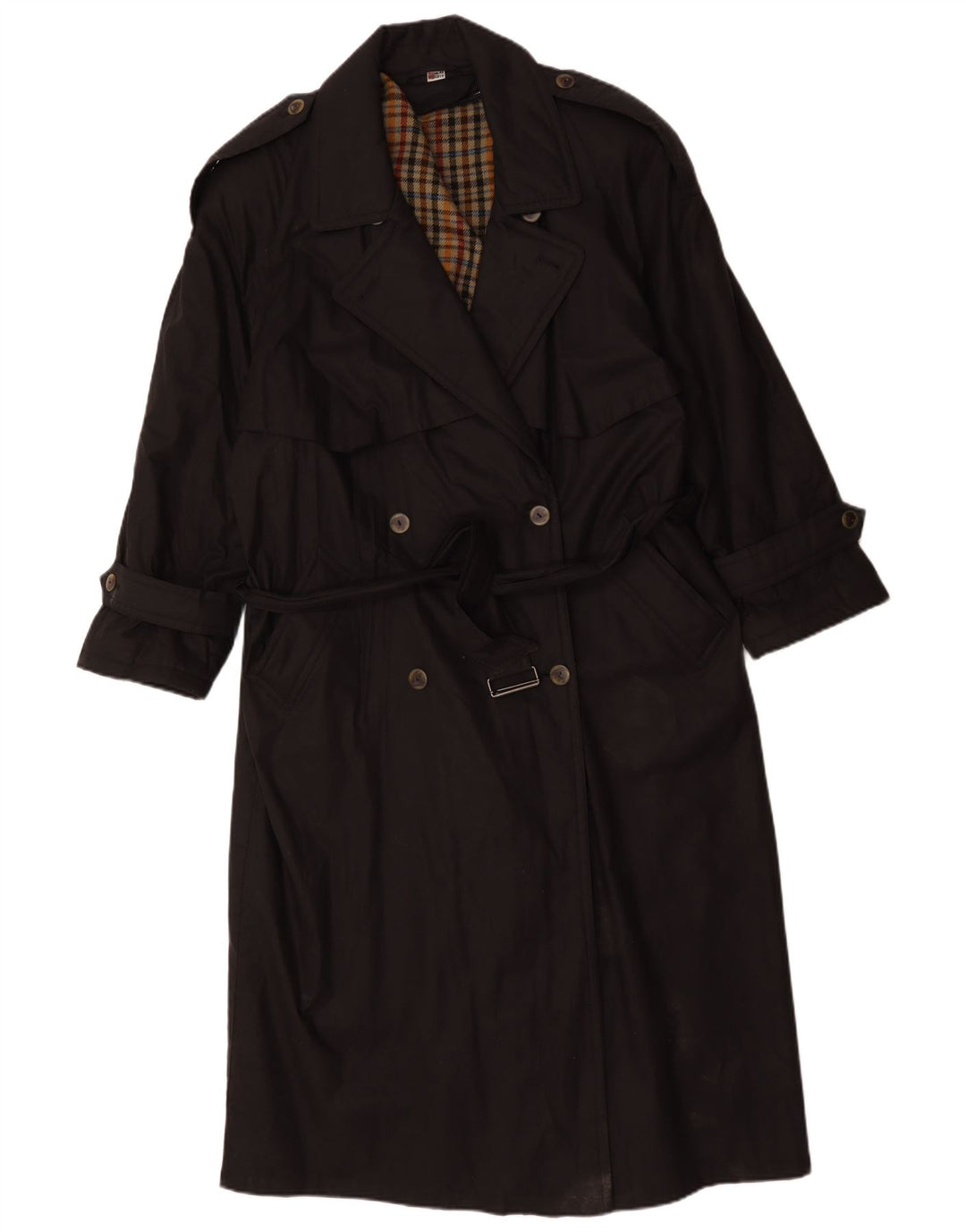 Trench oversize vintage da donna UK 16 grande nero