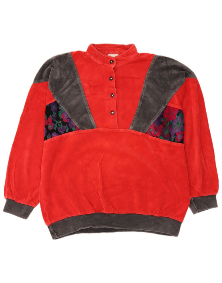 Felpa vintage da donna vestibilità ampia maglione EU 38 blocco colore rosso medio