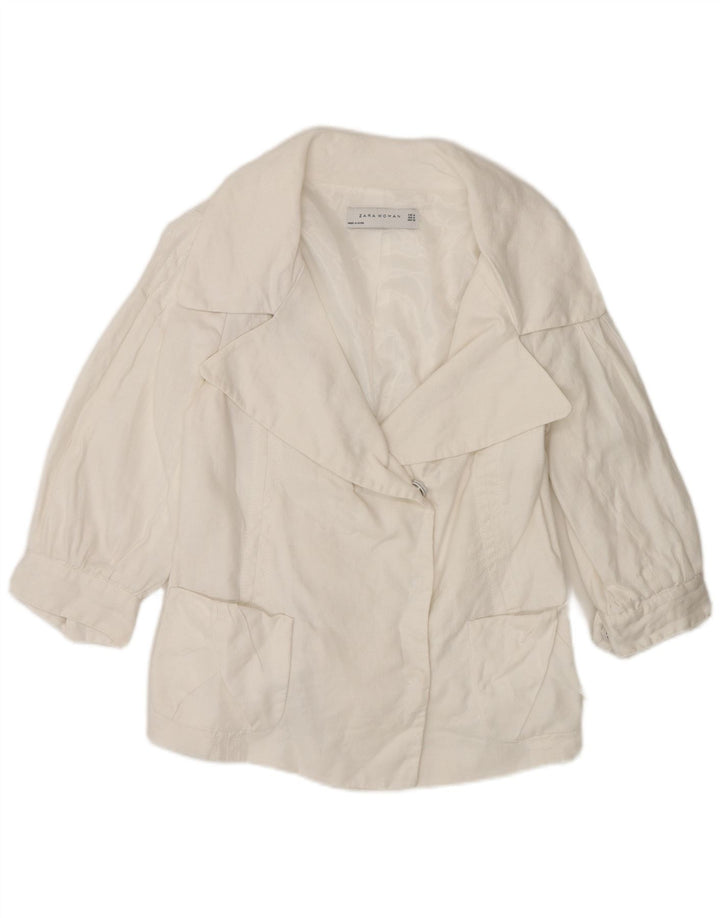 Zara Giacca blazer da donna con maniche a 3/4 UK 12 Ramie bianco medio