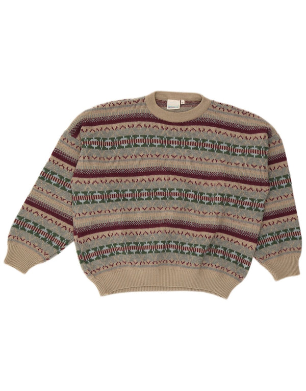 Maglione maglione girocollo da donna vintage UK 16 Large Beige Fair Isle