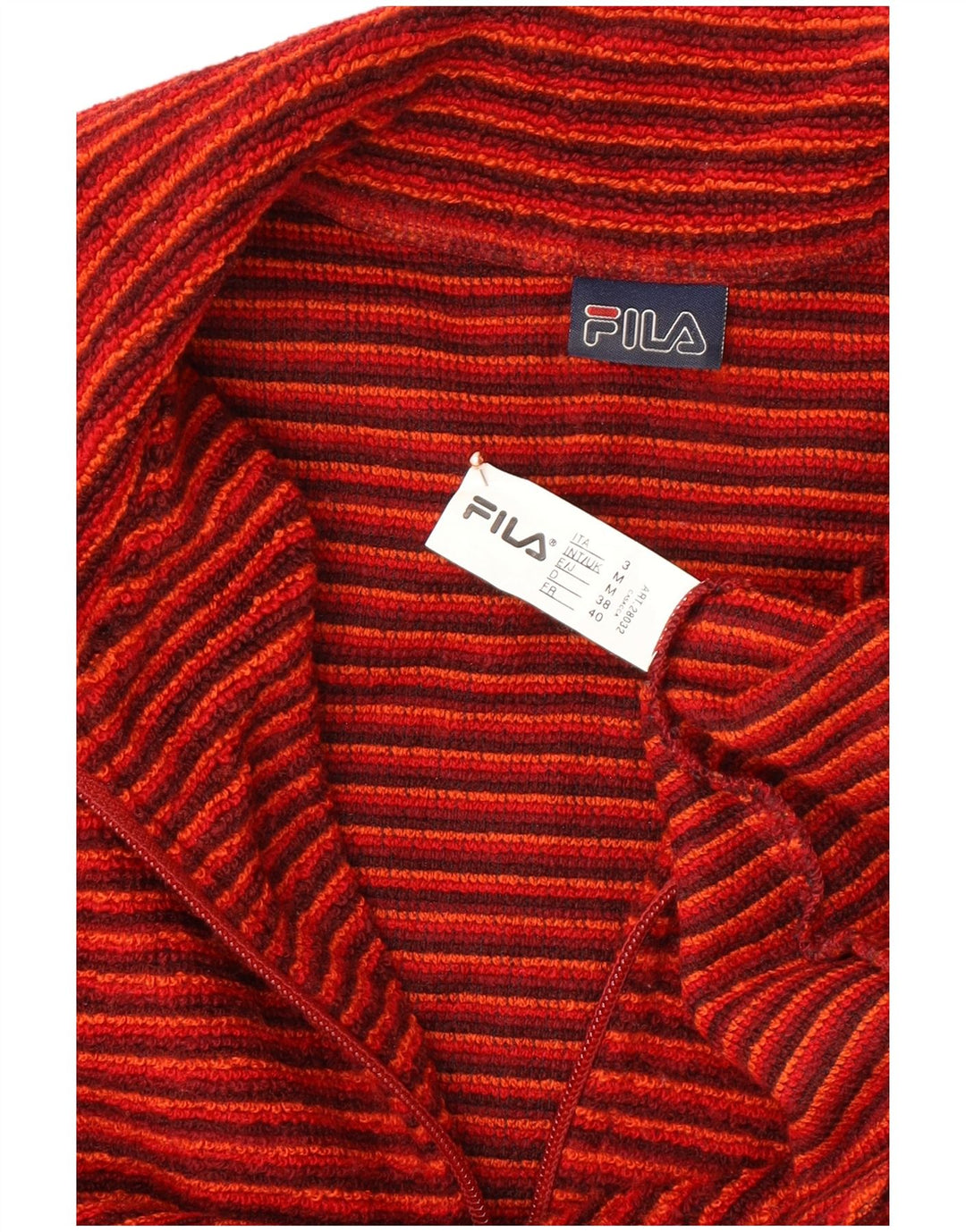 Maglione da donna con collo con zip FILA UK 14 Lana a righe rosse medie