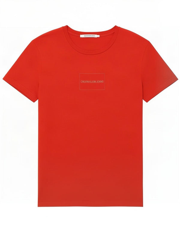 Calvin Klein Jeans T-shirt grafica da donna Top UK 14 Large Rosso Cotone