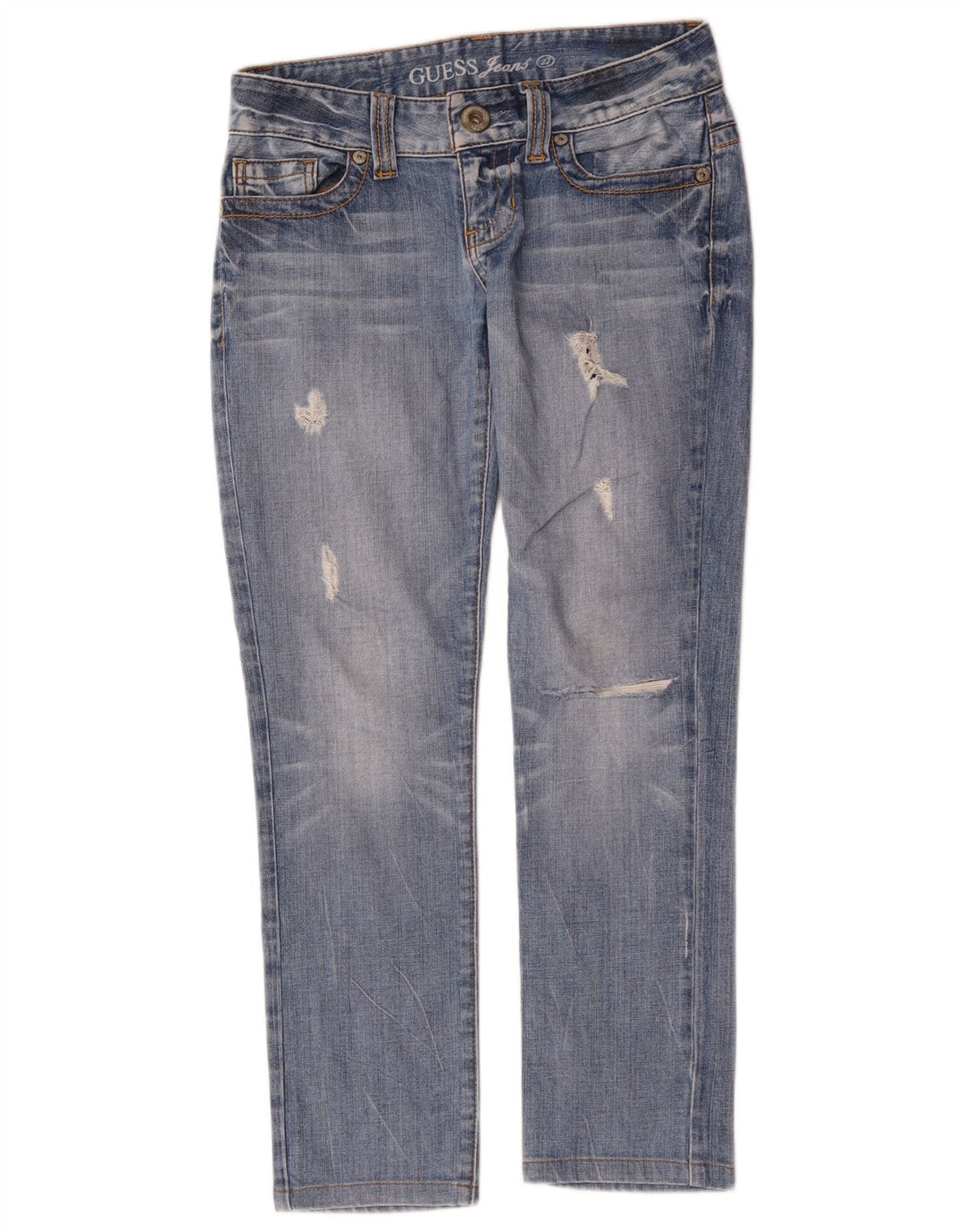 Jeans dritti invecchiati Guess da donna W27 L27 cotone blu