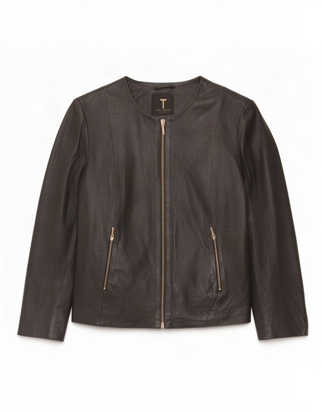 Giacca in pelle con maniche a 3/4 corta da donna Ted Baker taglia 3 media nera