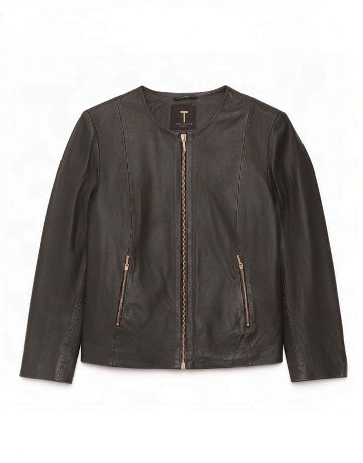 Giacca in pelle con maniche a 3/4 corta da donna Ted Baker taglia 3 media nera