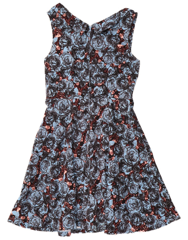 Lindy Bop Abito da donna senza maniche a trapezio UK 18 XL Cotone floreale blu