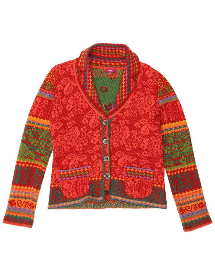 Maglione cardigan da donna IVKO UK 14 grande lana paisley rossa