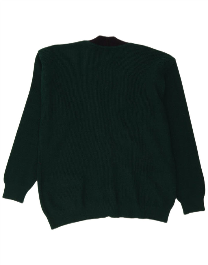 Maglione cardigan da uomo Navigare in lana color block verde medio