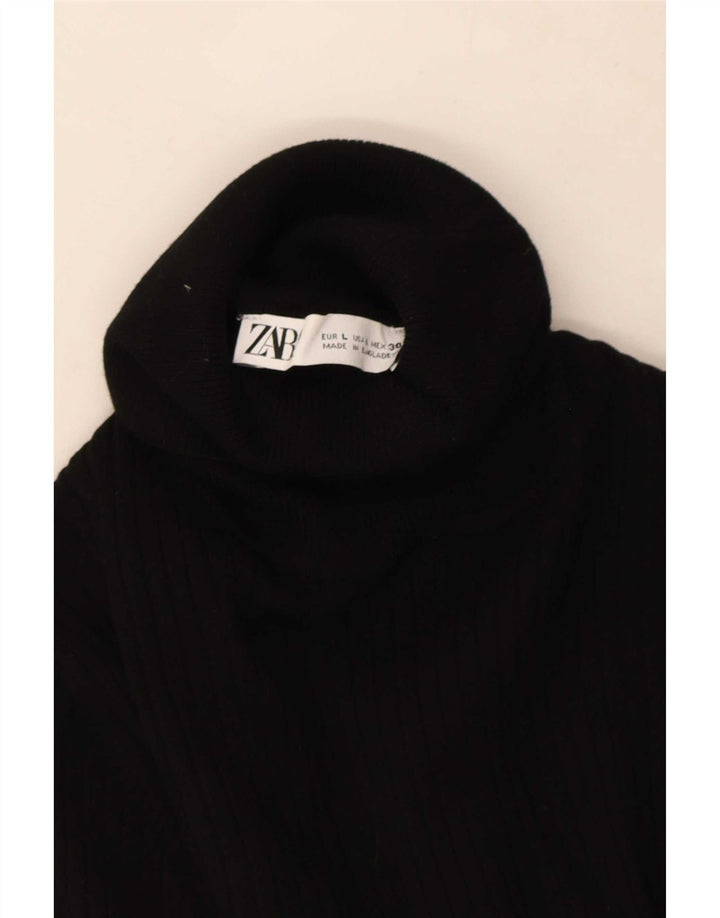 Maglione corto da donna Zara con collo alto, taglia UK 14, grande, nero