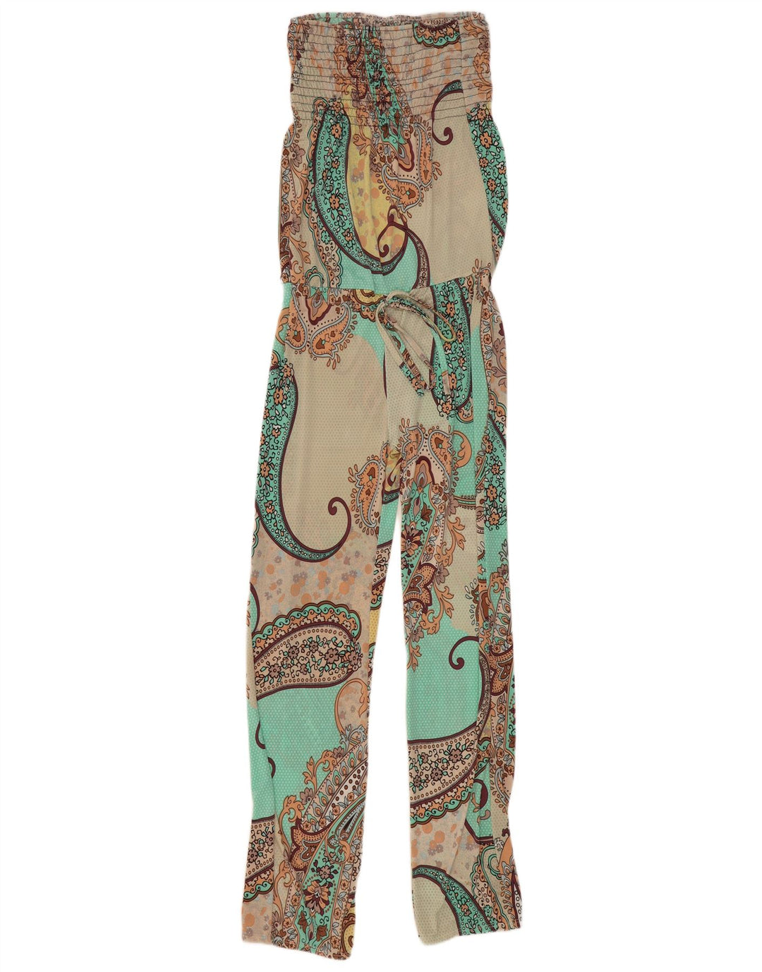 Tuta senza spalline da donna vintage UK 10 Small Green Paisley