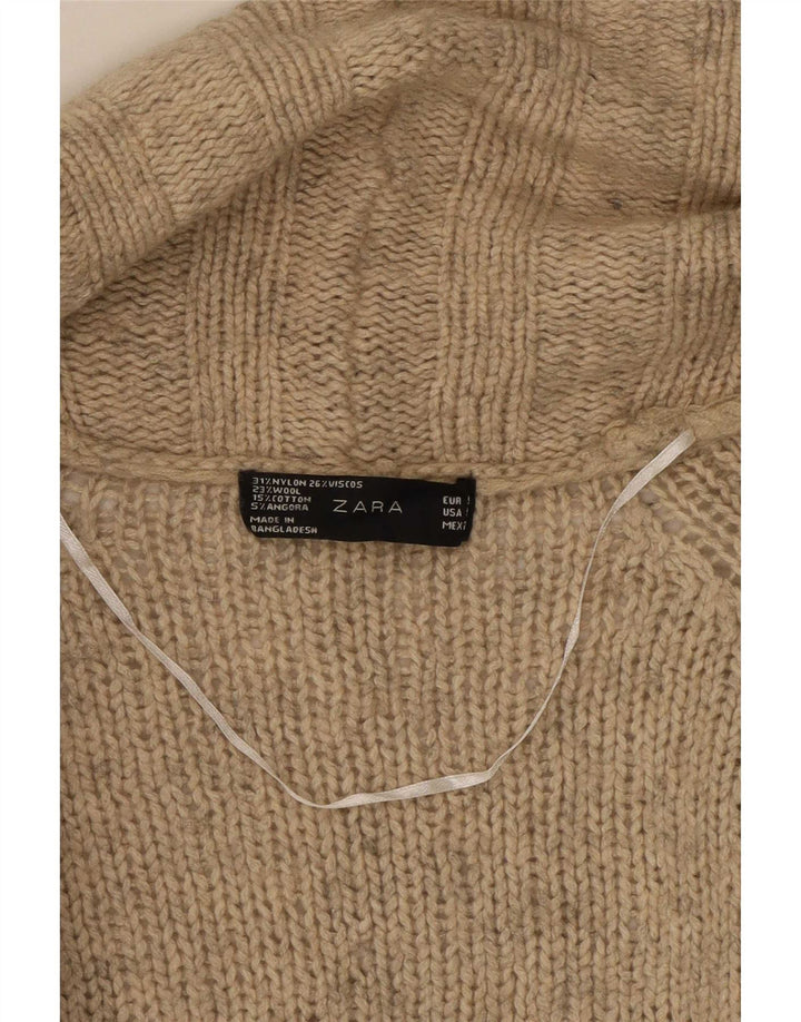 Maglione cardigan aperto da donna Zara UK 10 piccolo nylon beige