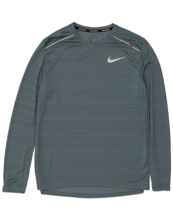 NIKE Top Dri Fit da uomo a maniche lunghe in poliestere gessato blu medio
