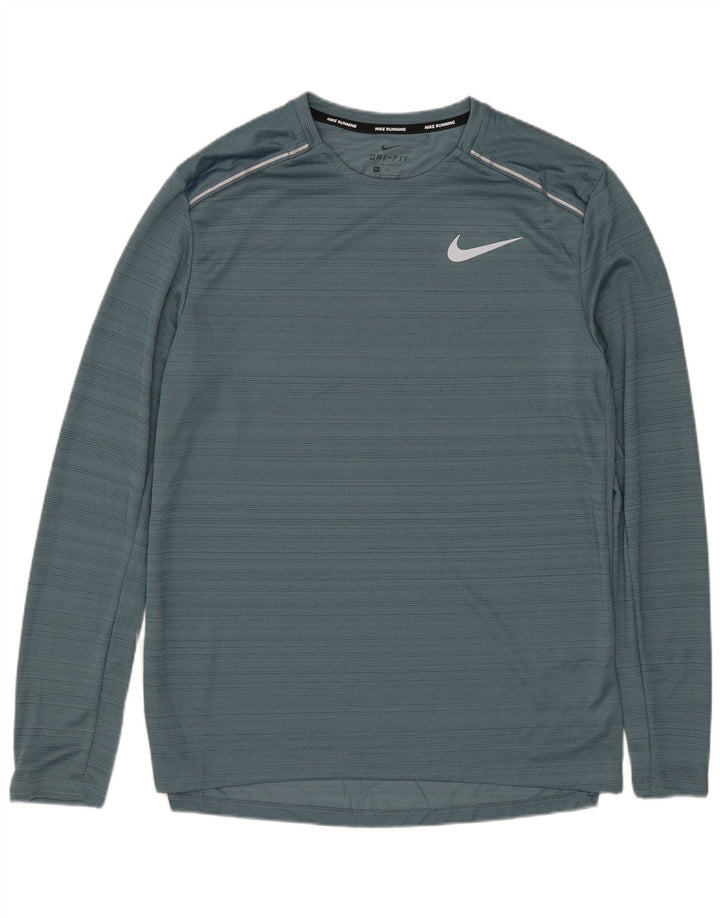 NIKE Top Dri Fit da uomo a maniche lunghe in poliestere gessato blu medio
