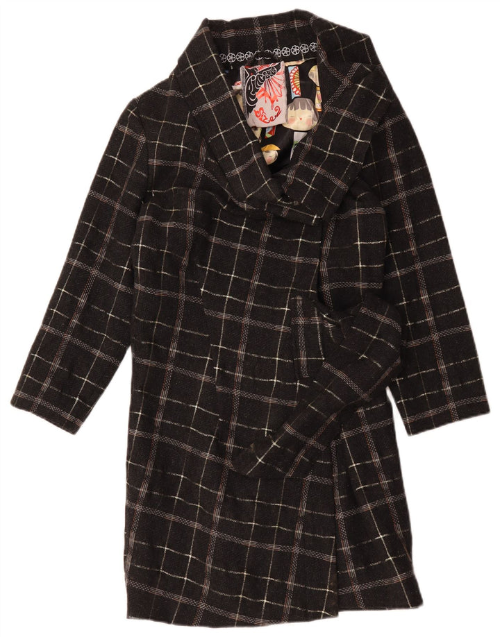 Soprabito oversize da donna vintage US 2 XS in lana a quadri neri
