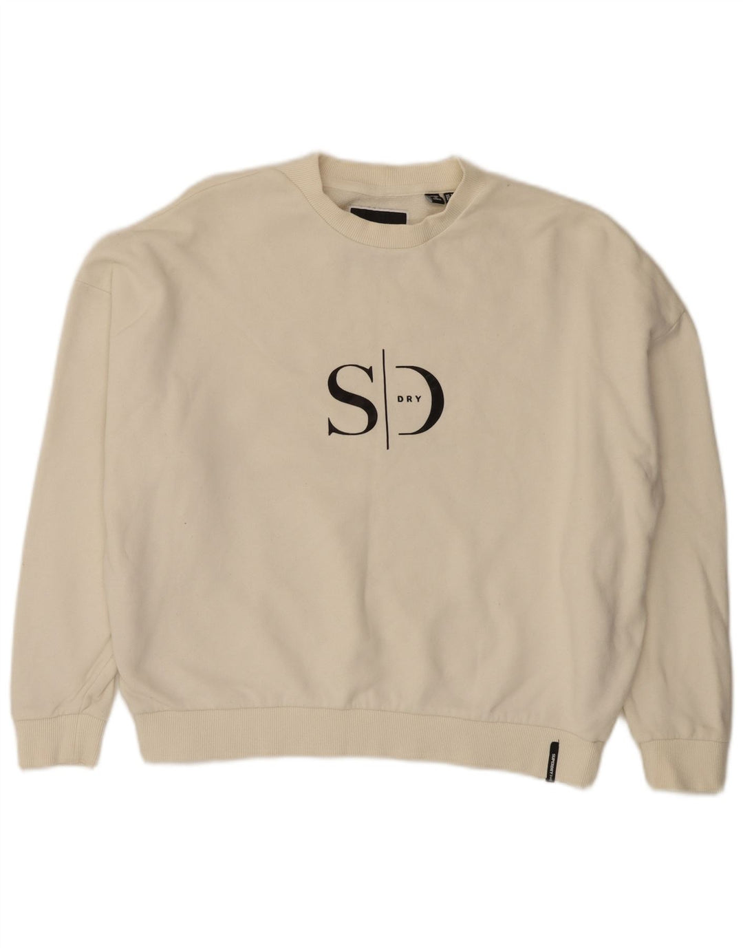 Felpa corta da donna oversize Superdry, maglione UK 8 Small, bianco sporco
