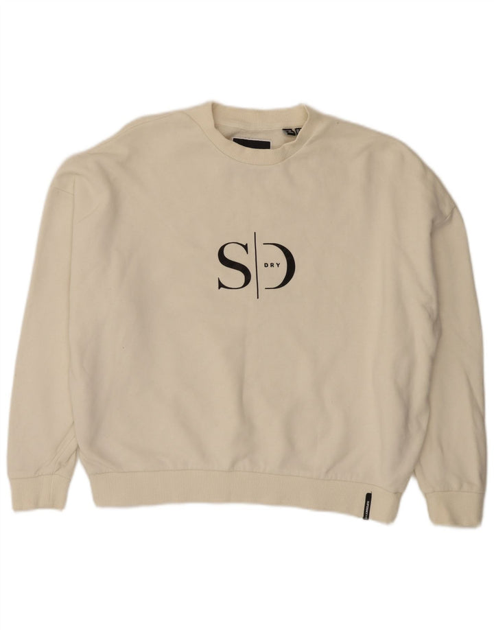 Felpa corta da donna oversize Superdry, maglione UK 8 Small, bianco sporco
