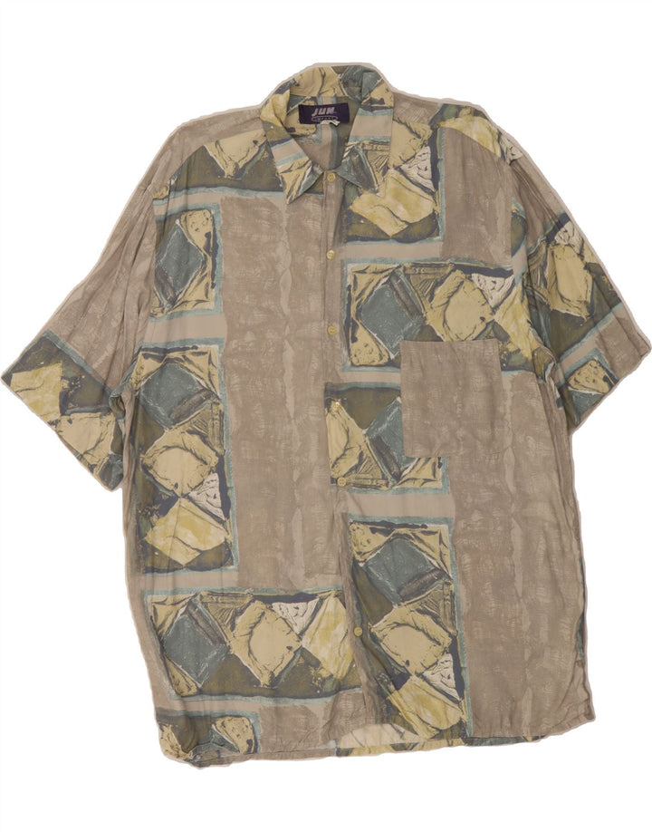 VINTAGE Mens Short Sleeve Shirt Large Grey Argyle/Diamond Vintage Vintage and Second-Hand Vintage from Messina Hembry 