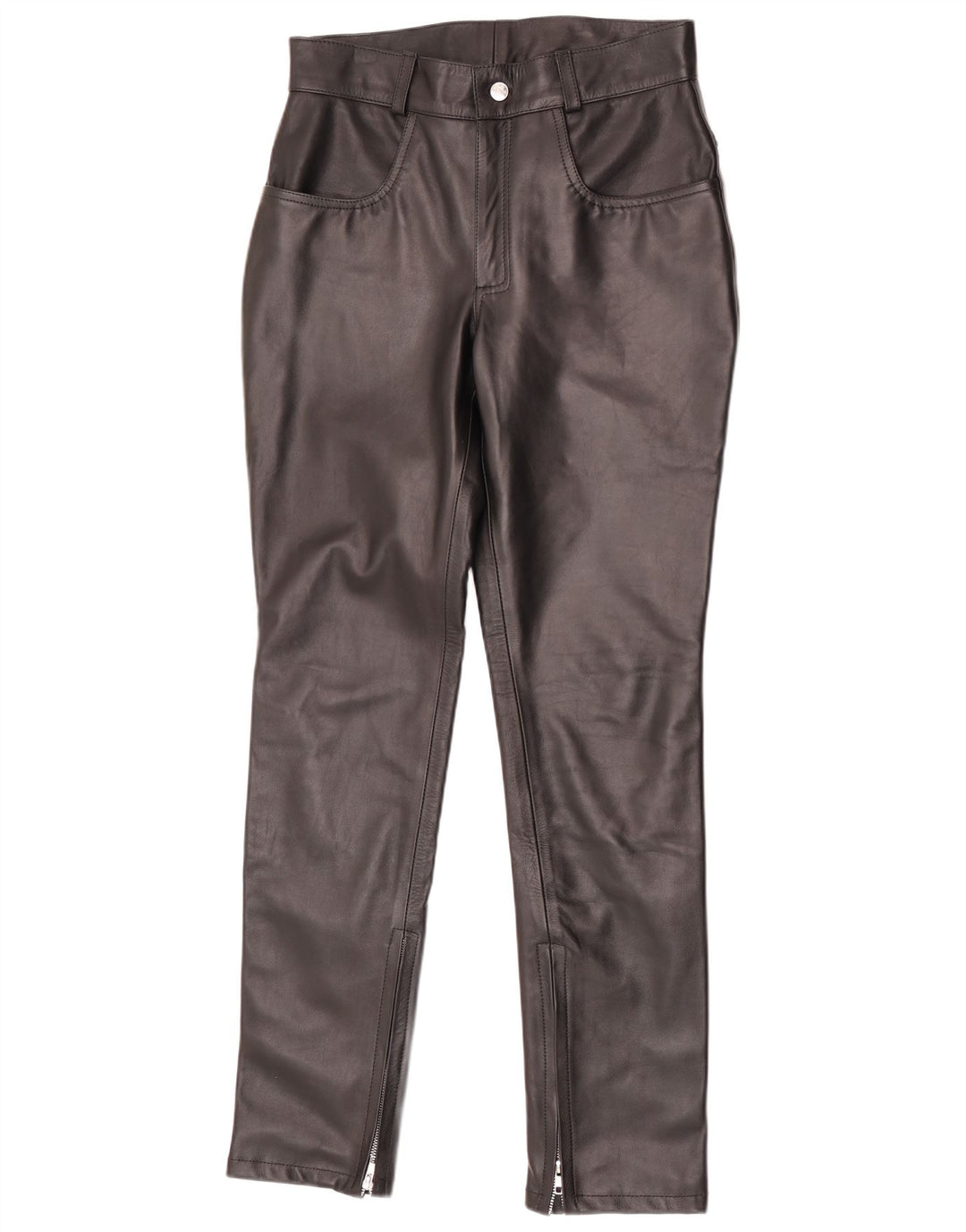 Pantaloni in pelle affusolati da donna vintage W30 L32 neri