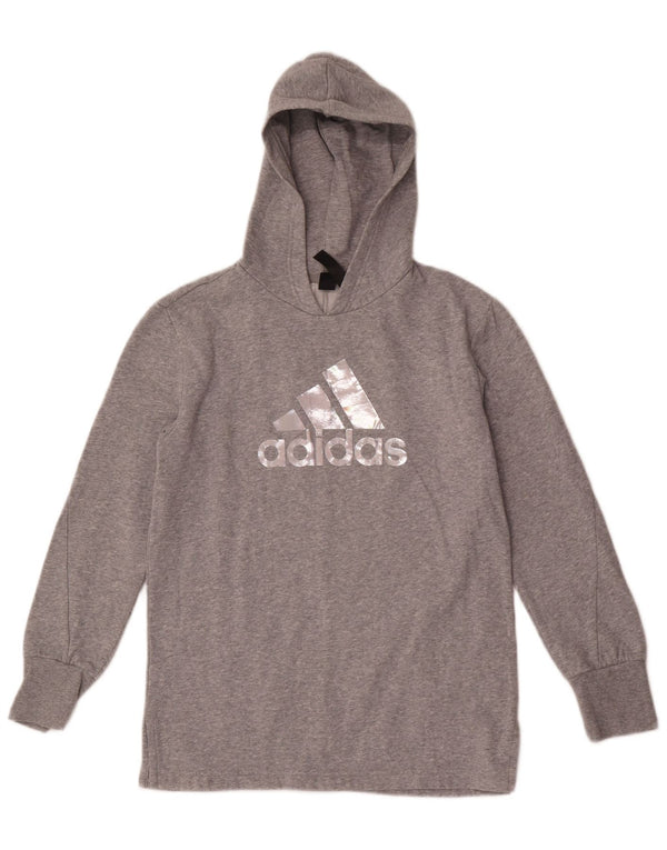 Felpa con cappuccio grafica Adidas per ragazze 13-14 anni in cotone grigio screziato