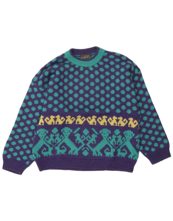 Maglione maglione girocollo da donna STEFANEL UK 16 Large Purple Fair Isle