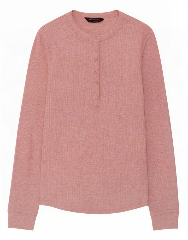 Marks & Spencer Top da donna a maniche lunghe UK 8 Small Poliestere screziato rosa