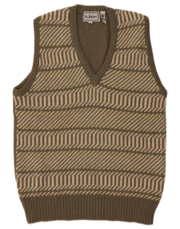 Canotta da donna vintage canotta UK 14 lana a righe kaki media