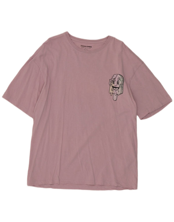 Jack & Jones T-shirt grafica da uomo grande in cotone rosa