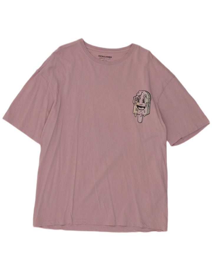 Jack & Jones T-shirt grafica da uomo grande in cotone rosa