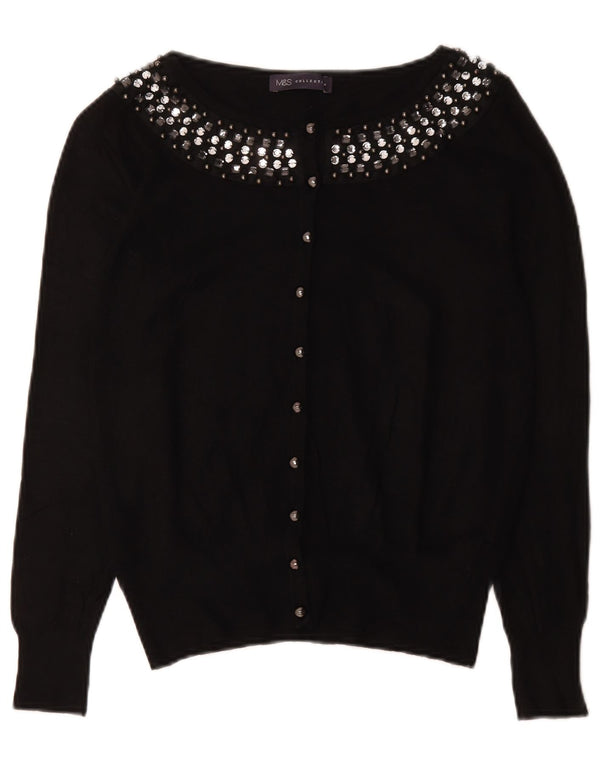 Maglione cardigan da donna Marks & Spencer UK 12 cotone nero medio