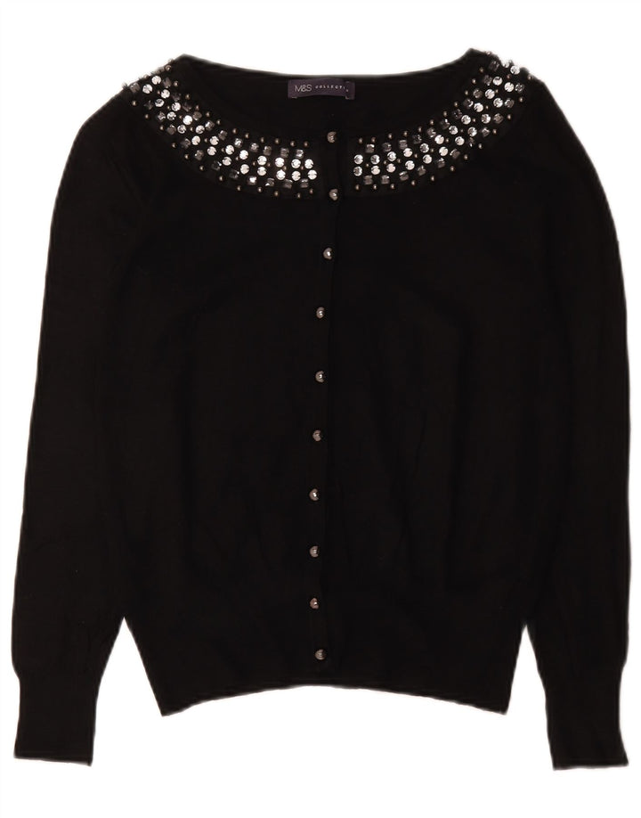 Maglione cardigan da donna Marks & Spencer UK 12 cotone nero medio
