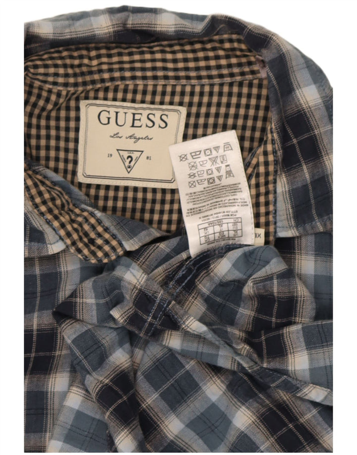 Camicia Guess da uomo in flanella UK 42 grande cotone a quadri blu