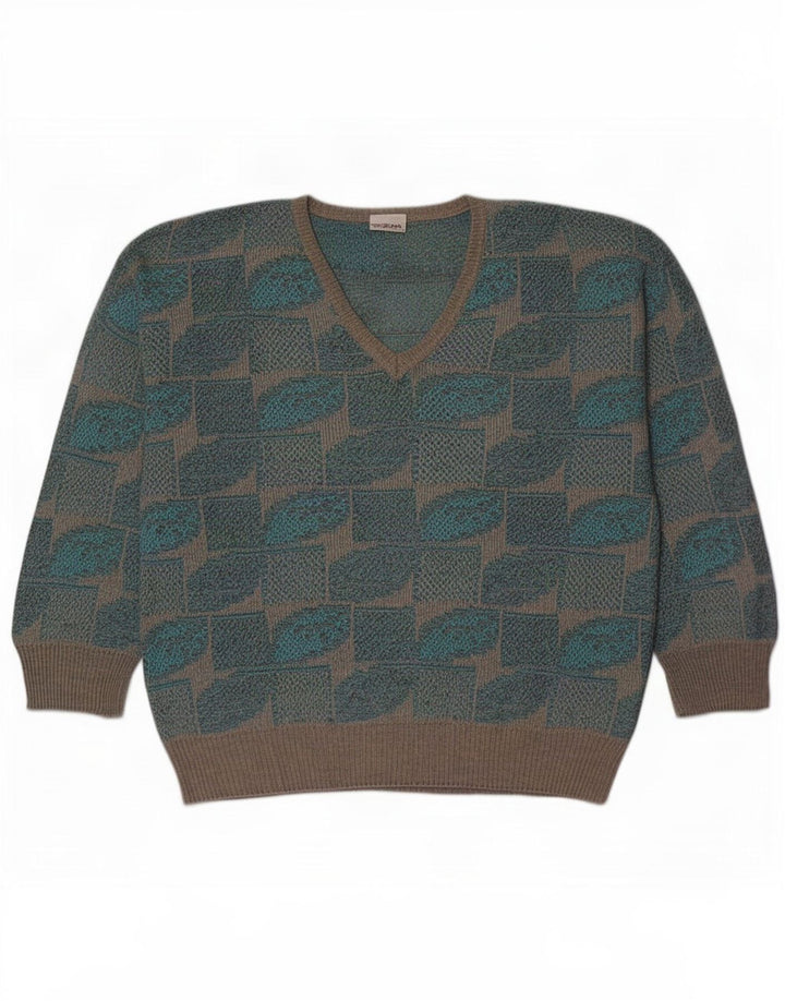 Maglione Fiume Uomo Scollo a V IT 50 Blu Medio Geometrico