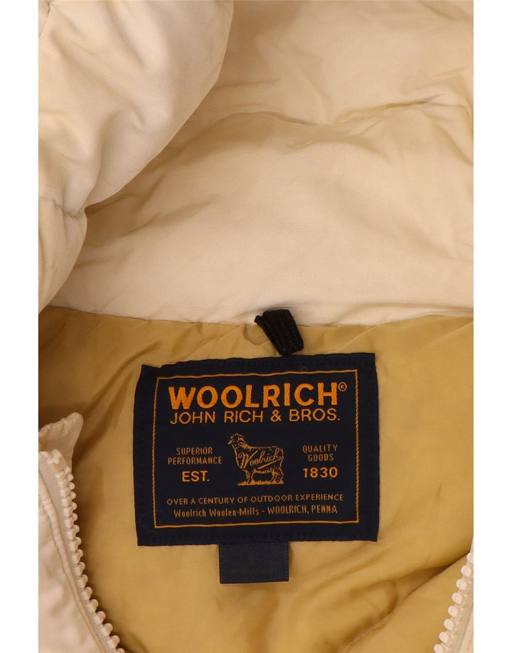 Giacca imbottita con cappuccio da uomo Woolrich UK 40 grande cotone bianco sporco