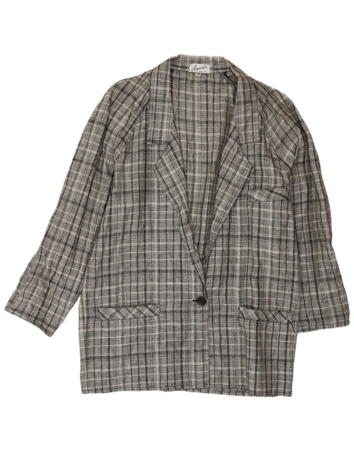 Giacca blazer vintage da donna con linea lunga a 1 bottone UK 14 a quadri grigio medio
